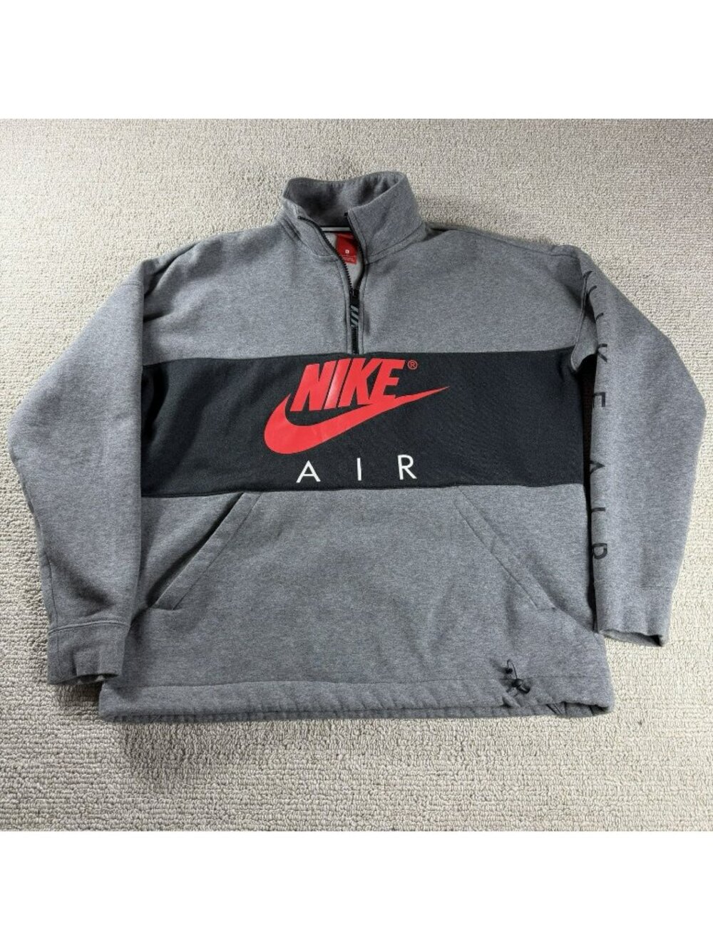 Nike Air 1/4 Zip Fleece Pullover Sweatshirt Gray Black Red Men’s Size XL